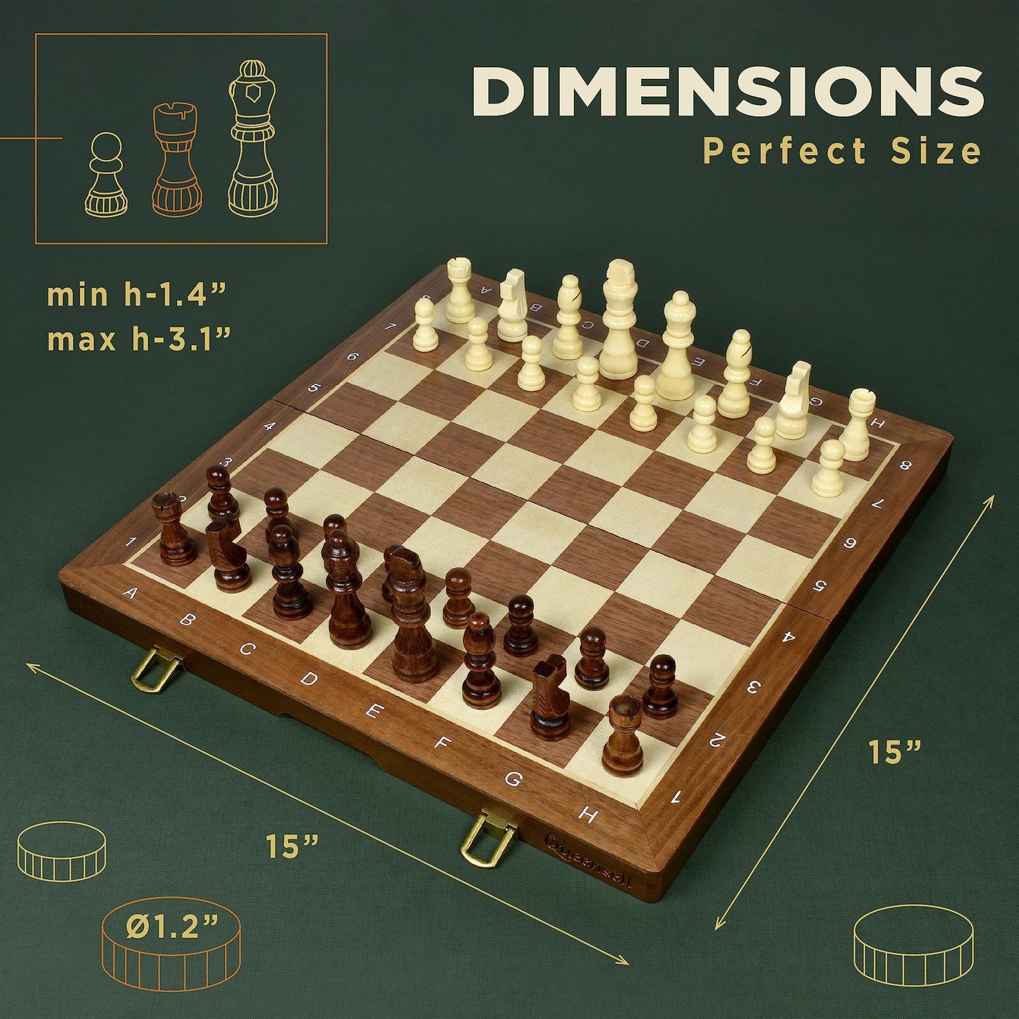 15-Inch Magnetic Chess Set - 2 In 1 Chess And Checkers Board Game For Adults And Kids - Tournament Chessboard With Wooden Pieces - Free E-Book With Chess Puzzles