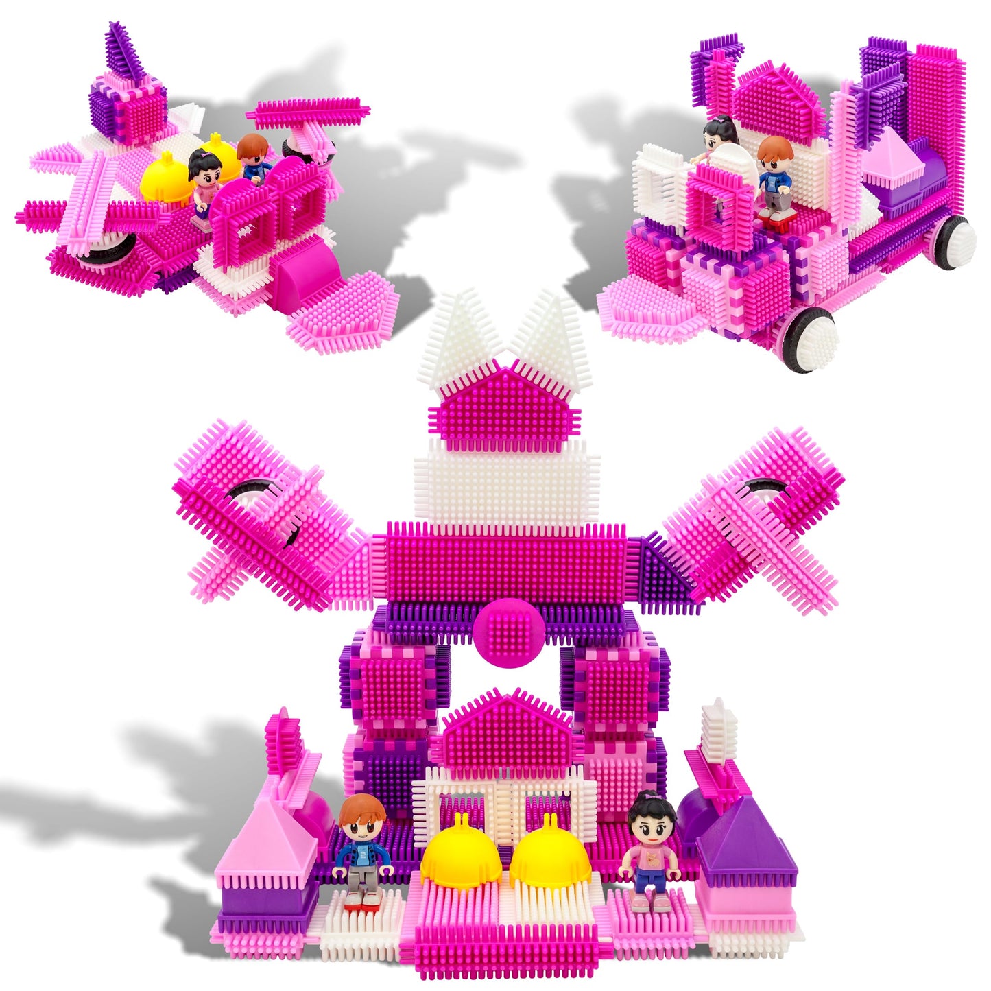 Picasso Toys Ptb106 106Pcs Hedgehog Block Building Blocks Tiles Pink Castle Theme Set W/Human Figures Learning Playset Stem Toy