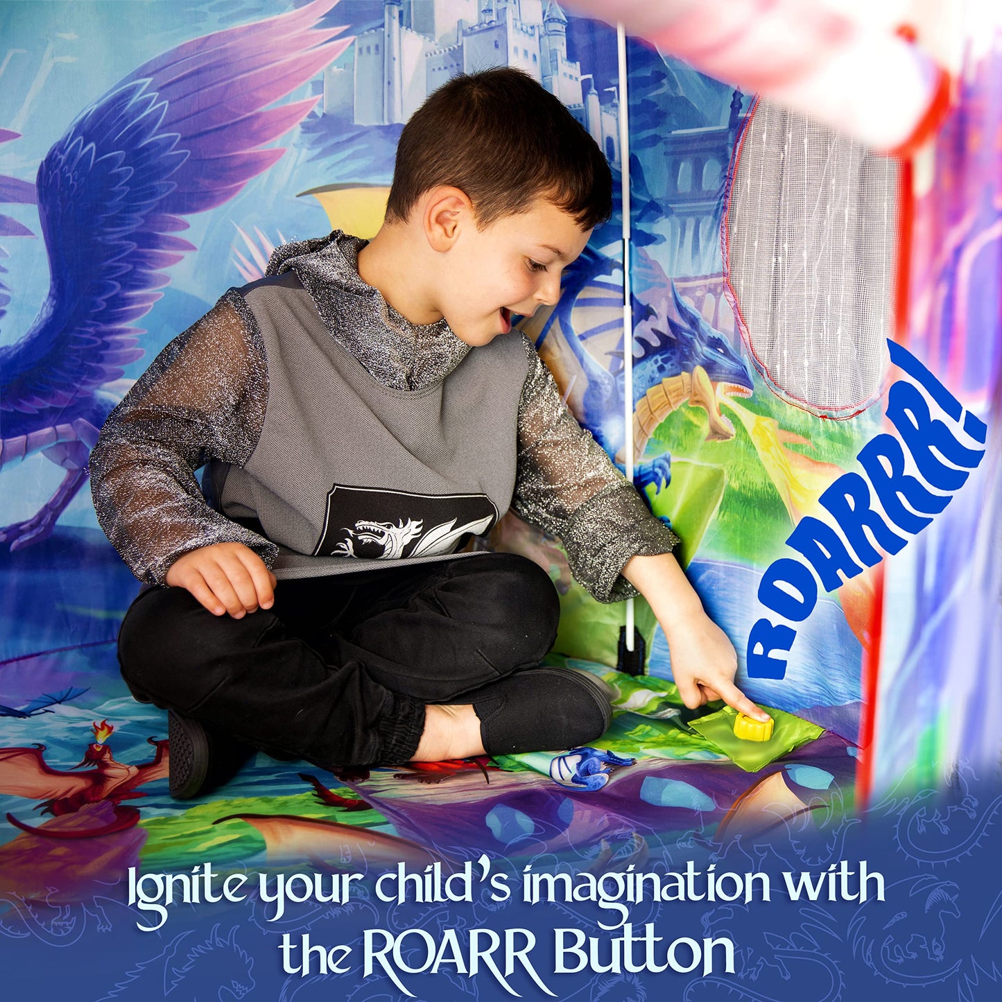 W&O Dragon Hero Play Tent with Roar Button - Epic Pop Up Tent for Boys & Girls - Perfect for Indoor & Outdoor Adventures
