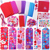 Winlyn 36 Sets Valentine Decorations DIY Bookmarks Valentine Craft Kit Blank Foam Bookmarks with Smile Face Hearts Owl Alphabets