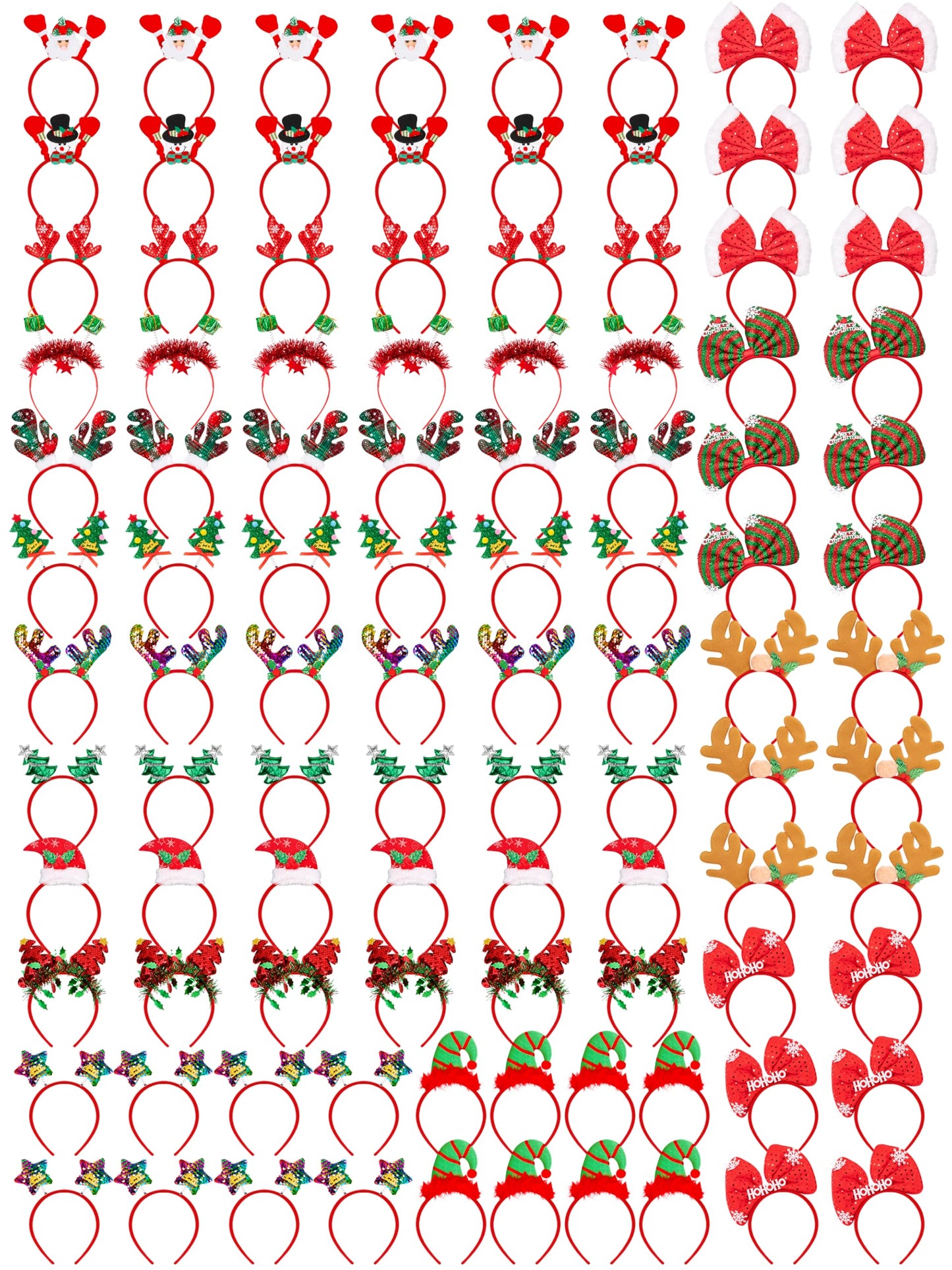 HOVACY 100PCS Christmas Headbands, 16 Styles Red Christmas Headband, Cute Holiday Bow Tie Hair Bands, Felt Elf Hat Santa Hat Hea