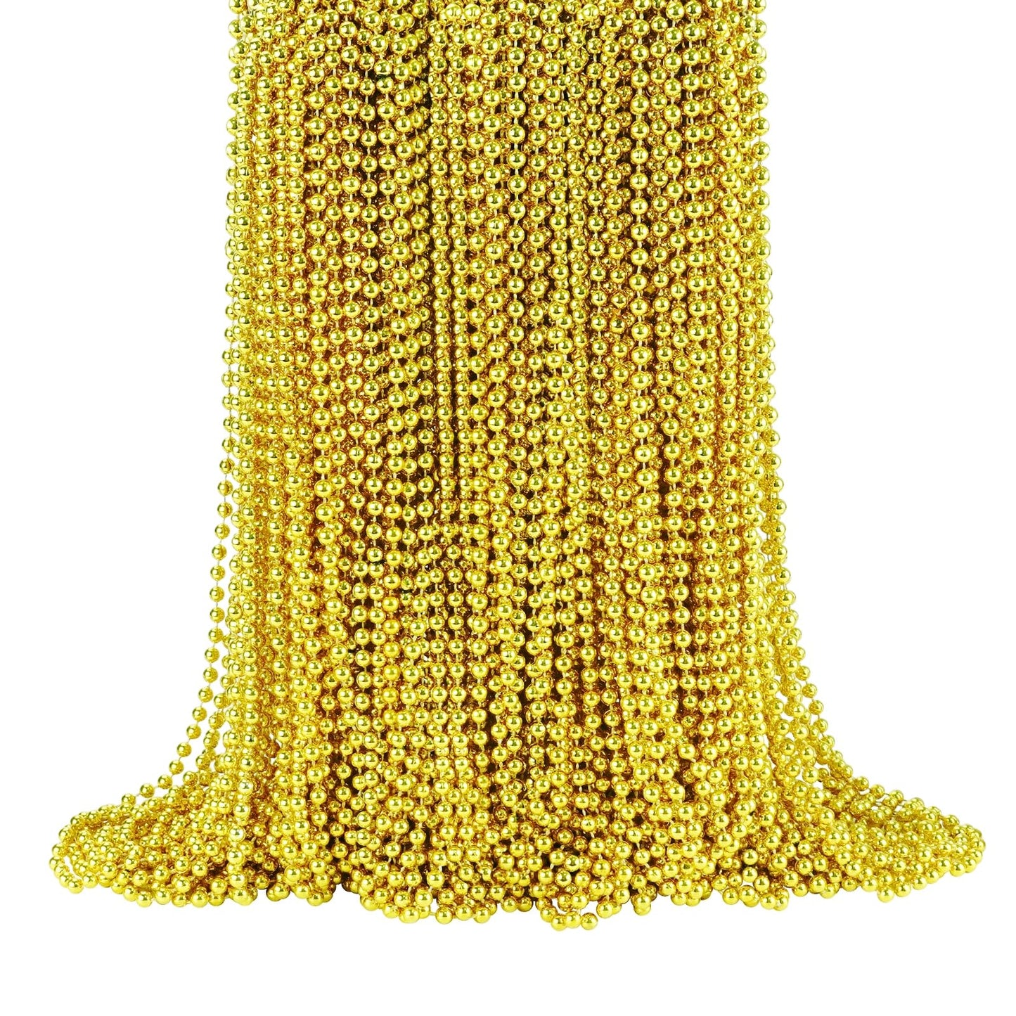 SHAOQINLIN 144 Pcs Gold Mardi Gras Beads, 33'' 7 mm Metallic Gold Bead Necklaces Round Party Beads Necklaces Bulk for Mardi Gras