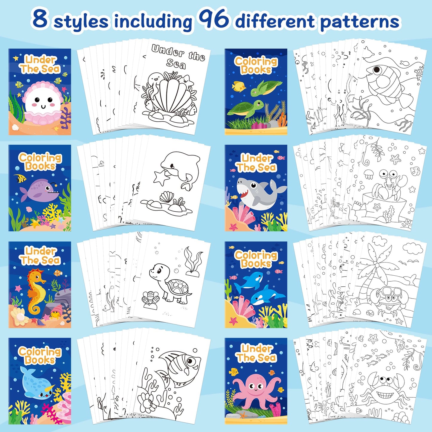 Japbor Ocean Animals Coloring Books - 24Pcs Under The Sea Mini Colouring Book Bulk For Kids Party Favors, Sea Animal Summer Diy
