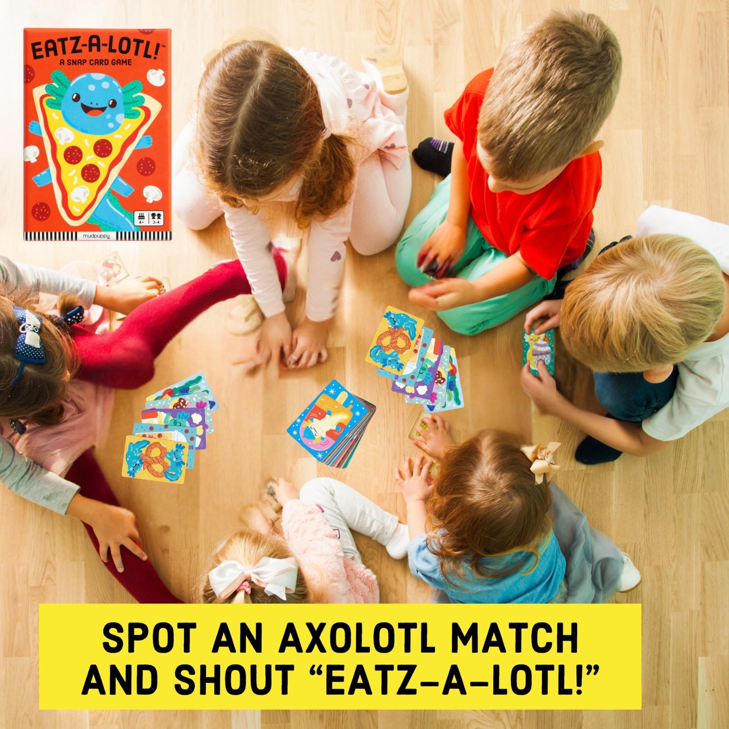 Mudpuppy Eatz-a-lotl! - Axolotl Version of Classic Kids Snap Card Game with Cute Illustrations of Axolotls for Children Ages 4 a