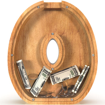 Piggy Bank For Kids Boys Girls, Large Personalized Wooden Letter Piggy Bank With Cut-Out Design, Alphabet Letter Coin Banks, Money Savings Box, Wooden Bank For Kids Creative Gift For Real-Money(O)
