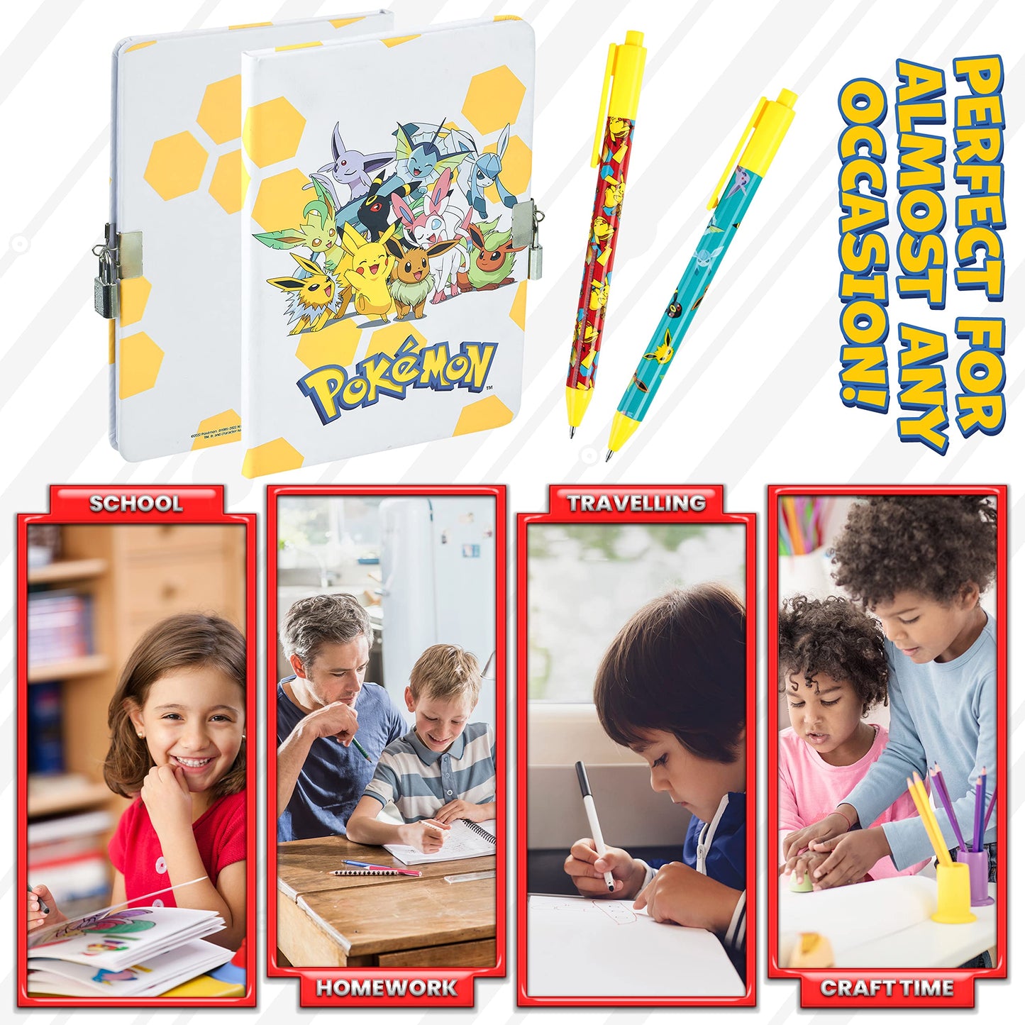 Pokemon Stationery Supplies Set - Kids Diary With Lock, Notebook, Pencil Case, Pens - Gifts For Boys (Notebook/Set)