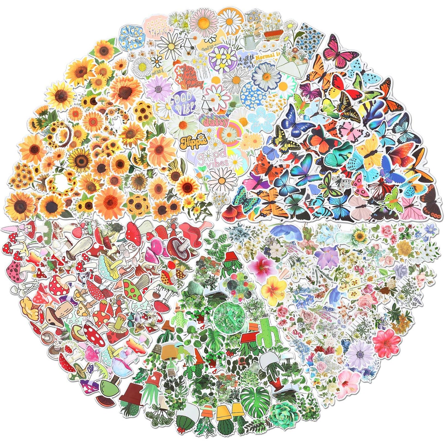 DTOFOOT 300 PCS Plant Flower Stickers - Waterproof Vinyl, Sunflower, Green Leaf, Mushroom Stickers for Laptop, Phone, Skateboard