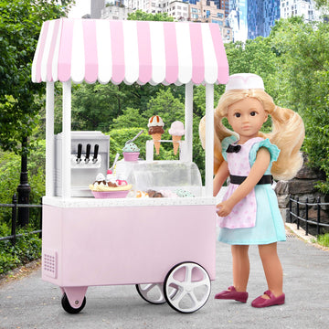 Lori Mini Doll & Ice Cream Cart - Brown, Small, Plastic, Model LO31184Z - Includes Ice Cream Scoops & Accessories for 6-inch Dolls