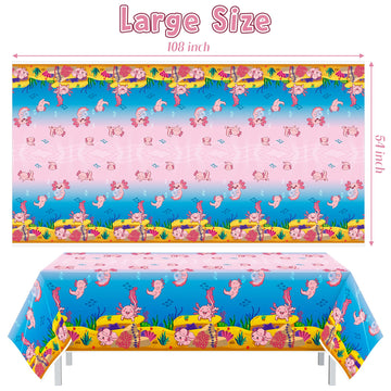 Bkeecten 3Pack Pink Cartoon Axolotl Party Table Cover Reptile Animals Waterproof Disposable Tablecover Plastic Rectangle Tablecl