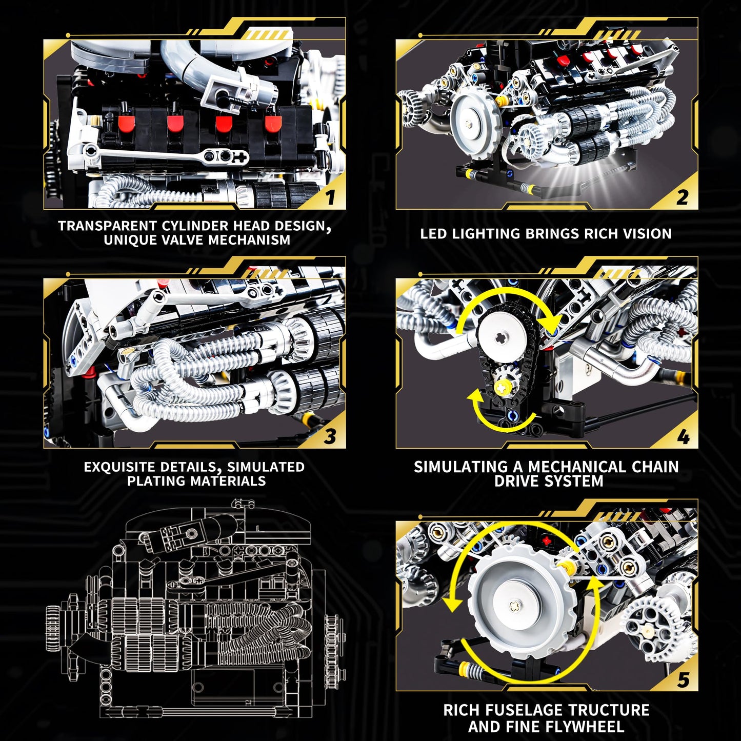SANGQAOFU V8 Engine Model Kit That Works Visible Building Blocks Sets with APP Control Motor & LED Light Model Car Kits for mature-themeds & Boys Kids 14+ Year Old (689 PCS)