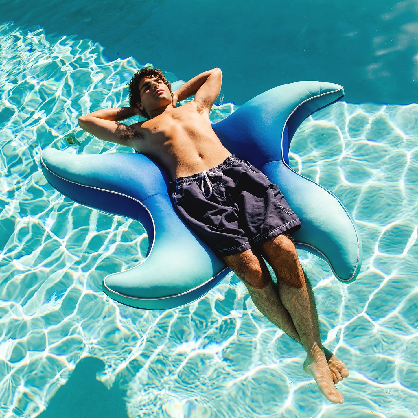 Big Joe Wavy Starfish No Inflation Needed Novelty Pool Float, Le Ombre Blue Double Sided Mesh, Quick Draining Fabric, 5 Feet Big