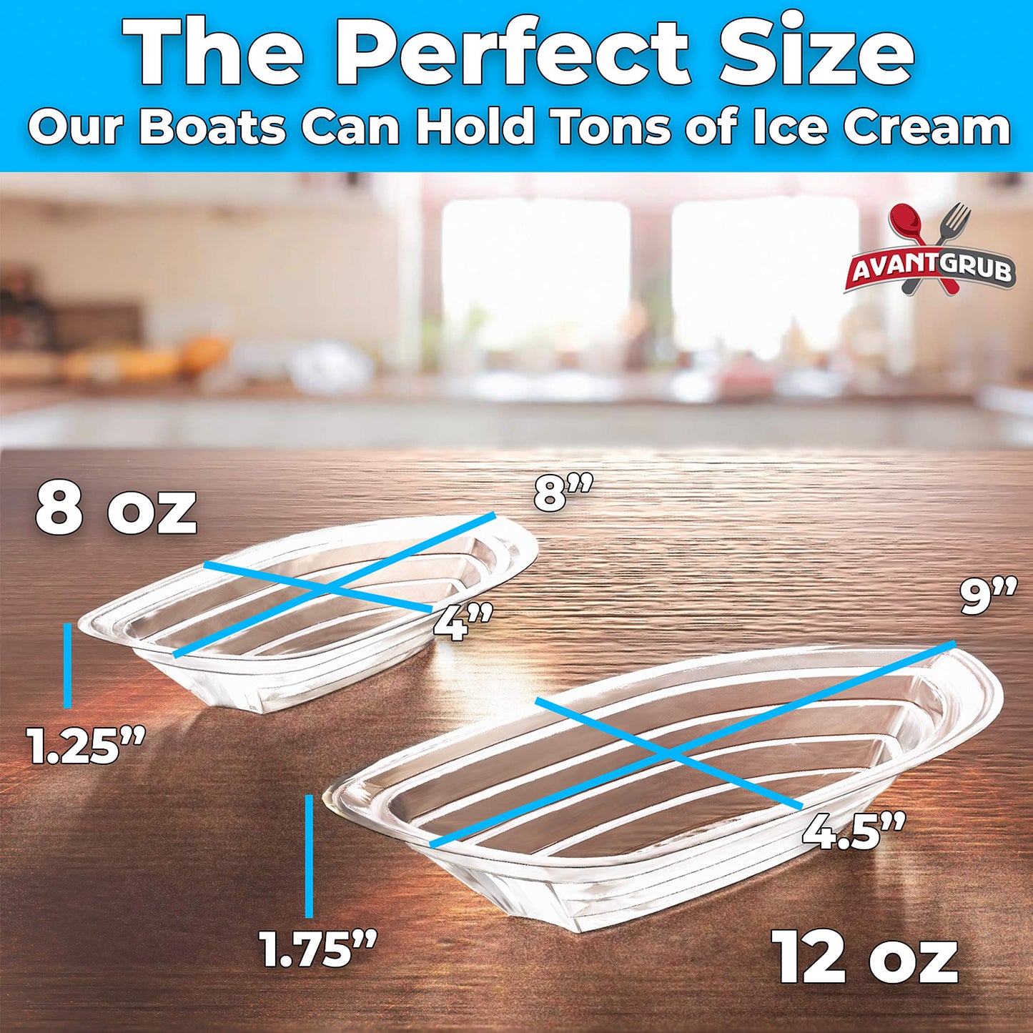 Super Fun Recyclable 8Oz Banana Split Boats 100 Pack. Durable, Disposable Ice Cream Sundae Bowls. Perfect Plastic Cups For Socia