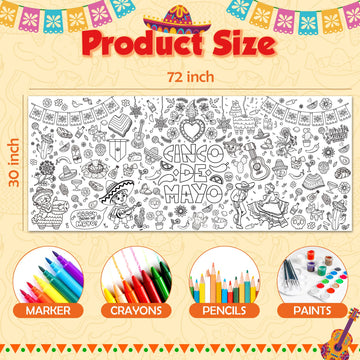 Ohome Fiesta Giant Coloring Poster/Tablecloth - Fiesta Party Decorations - 30 X 72 Inches Jumbo Coloring Banner Kids Crafts Game