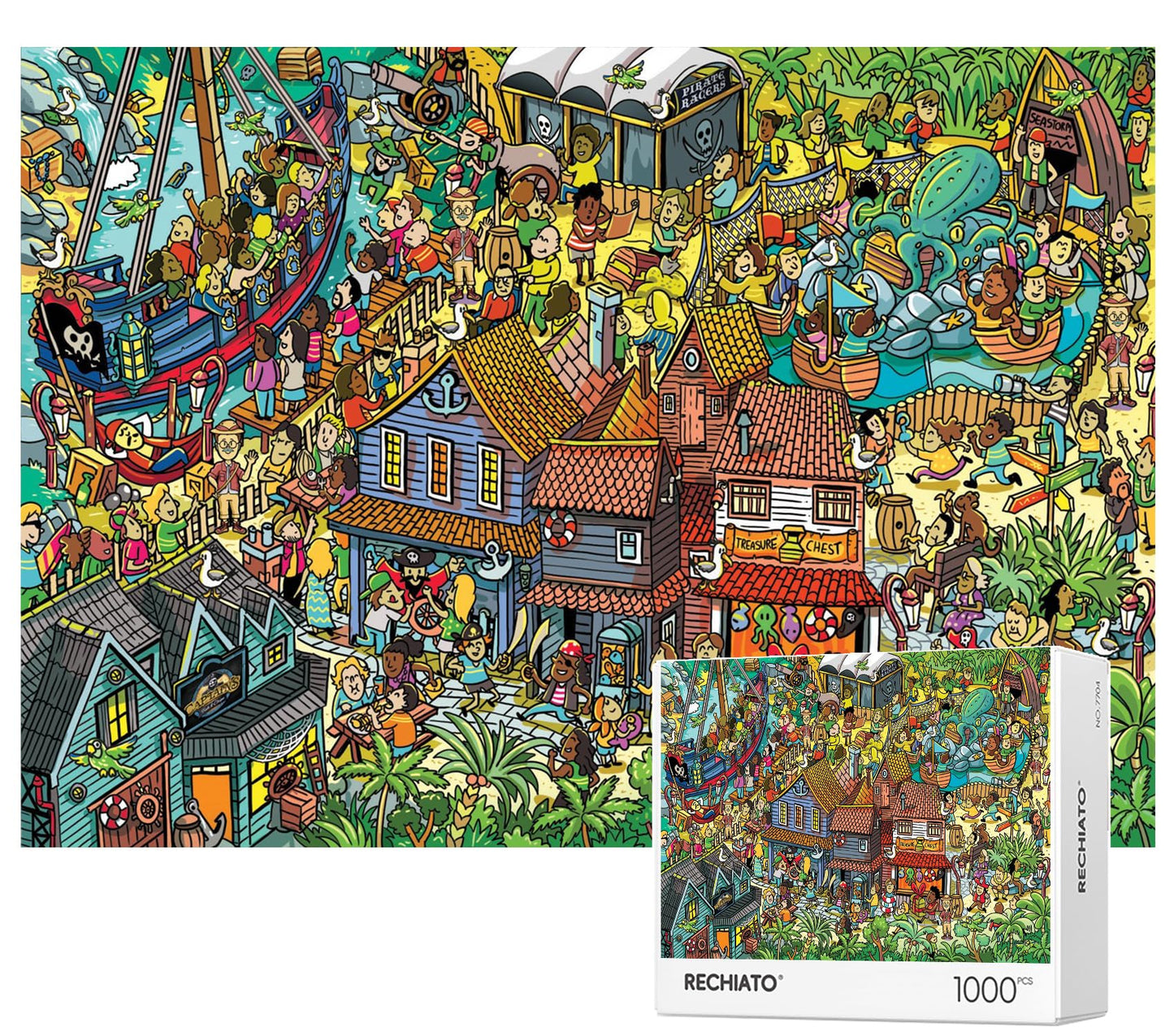 Jigsaw Puzzles For Adults, 1000 Pieces Pirate Park Puzzle, Cartoon Painting Challenging Puzzles For Family Activity Game Nights Gifts Fidget Stress Relief