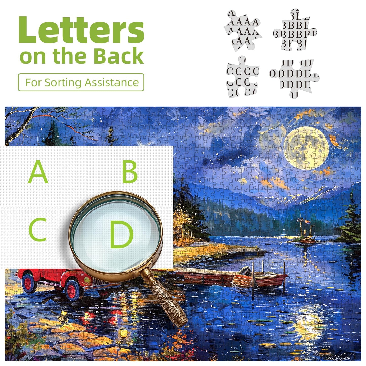 Lake House Night Landscape Jigsaw Puzzles For Adults 1000 Piece Village Puzzle For Adults With Letters On Back Challenging Famil