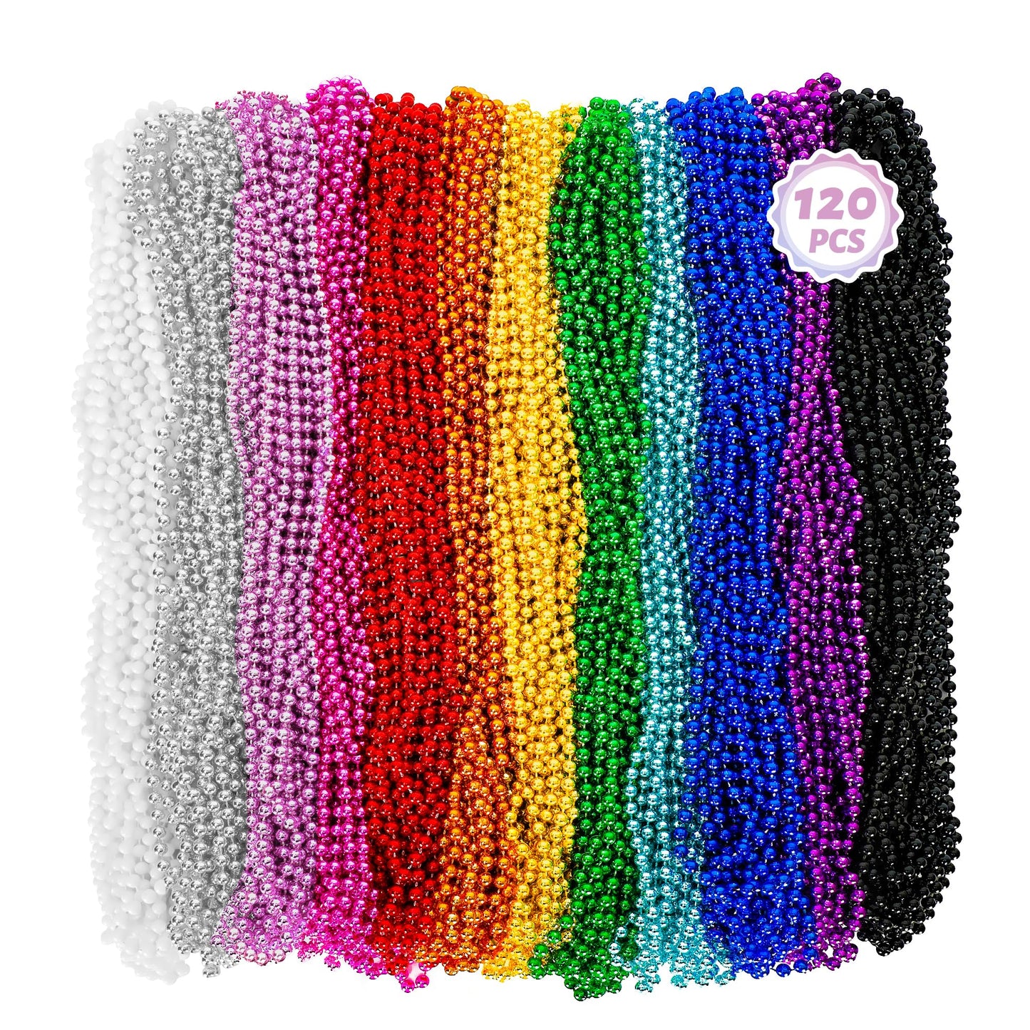 Huskein Bead Necklace, 120PCS Mardi Gras Beads, 33'' Colorful Mardi Gras Beads Necklaces, Women Men Party Costume Accessories Pa