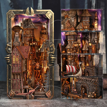 fifijoy DIY Viking Book Nook Kit - Miniature Wooden Dollhouse Model, 1:24 Size, Voyage Through the Storm Color, Perfect for Adults and Teens