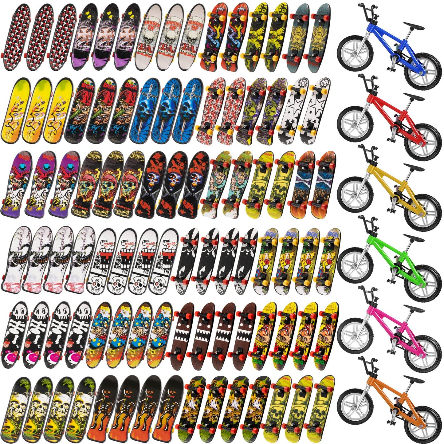 Hortsun 100 Pieces Finger Toys Set Finger Skateboards Fingerboards Toy Bikes Hand Skateboard Tiny Bike Creative Fingertips Movem