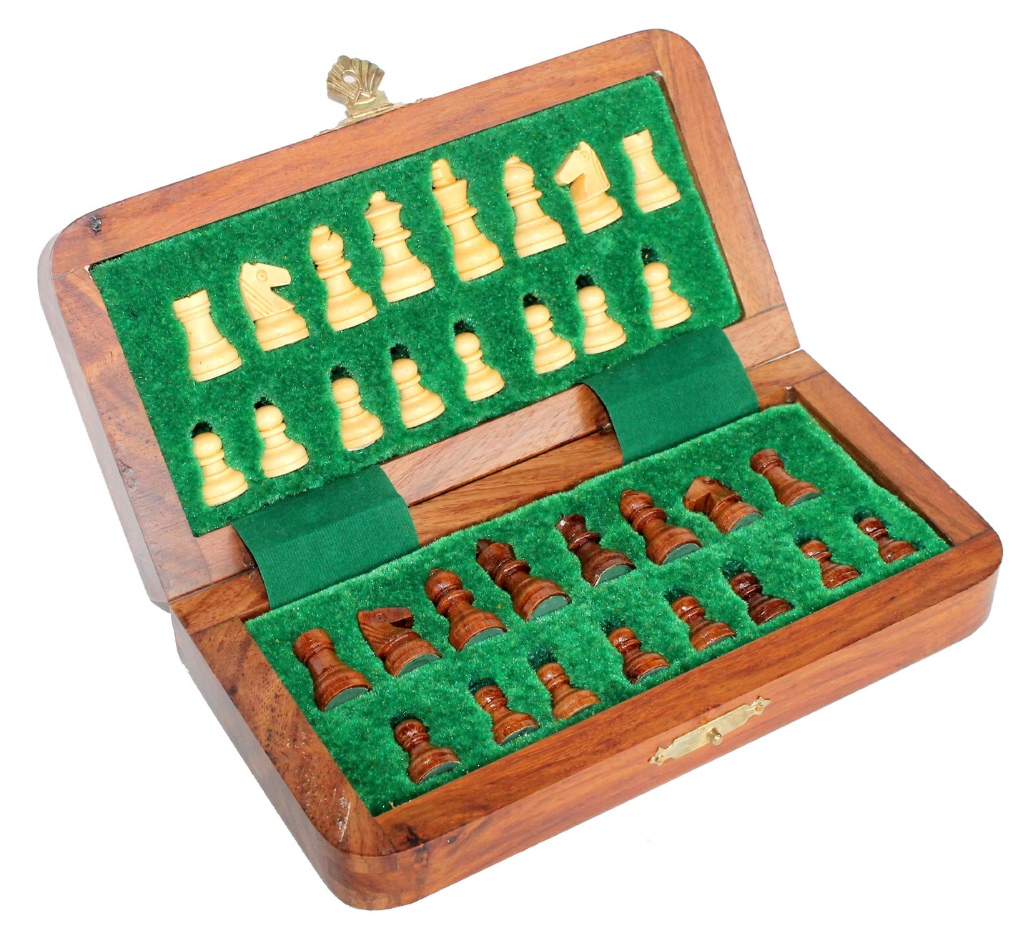 Stonkraft - 7'' X 7'' - Wooden Travel Folding Small Chess Game Board Set + Wooden Magnetic Crafted Pieces