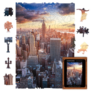 Unidragon Original Wooden Jigsaw Puzzles - City Morning New-York, 125 Pcs, Small 9'X6.2', Beautiful Gift Package, Unique Shape Best Gift For Adults And Kids