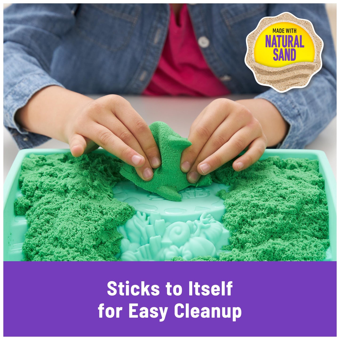 Kinetic Sand, Sandbox Set with 1lb Green Play Sand, 4 Tools & Molds, Storage, Sensory Toys for Kids Ages 3 and up