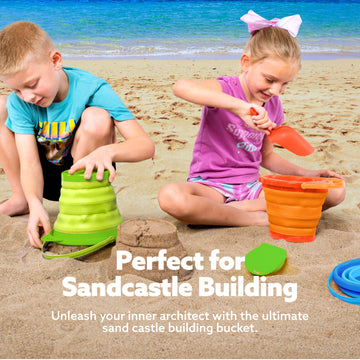 JOYIN 3 Packs Foldable Pail Bucket with Shovels & Mesh Bag, Collapsible Buckets Multi Purpose for Beach, Camping Gear, Beach Par