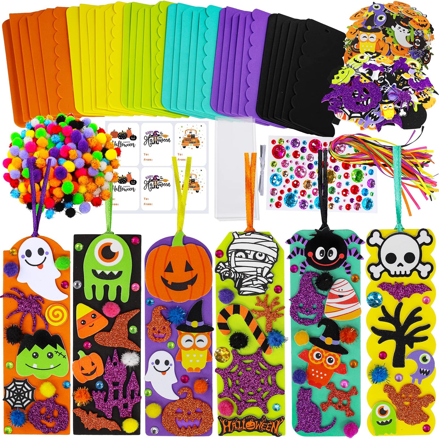 Winlyn 36 Sets Halloween Craft Kits Halloween Crafts Fall Kids Crafts DIY Halloween Bookmarks Art Sets Pumpkin Jack-O-Lantern B