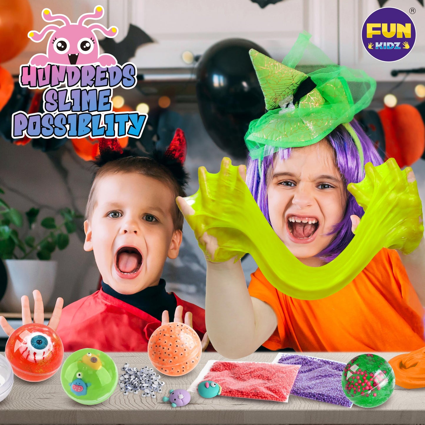 Cute Toy Monster Slime Kit For Girls Ages 6-12, Funkidz Glow In Dark Slime Making Kit For Kids Make Soft Slime Balls With Photochromic Powder Kid Ideal Party Gifts