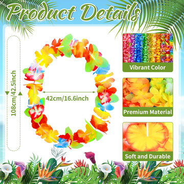 120 Packs Hawaiian Luau Leis Bulk Tropical Hawaii Theme Silk Flower Necklace Summer Beach Party Decorations Birthday Party Favor