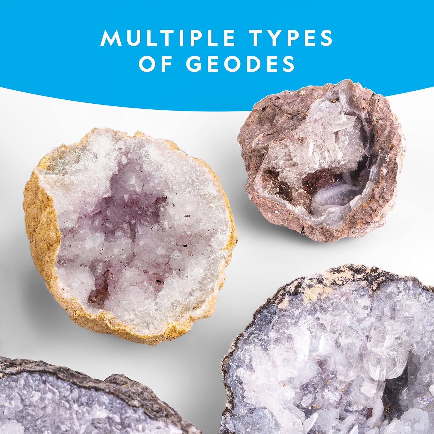 National Geographic Break Open 15 Premium Geodes - With Goggles, Detailed Learning Guide, 3 Display Stands, Great Stem Science T