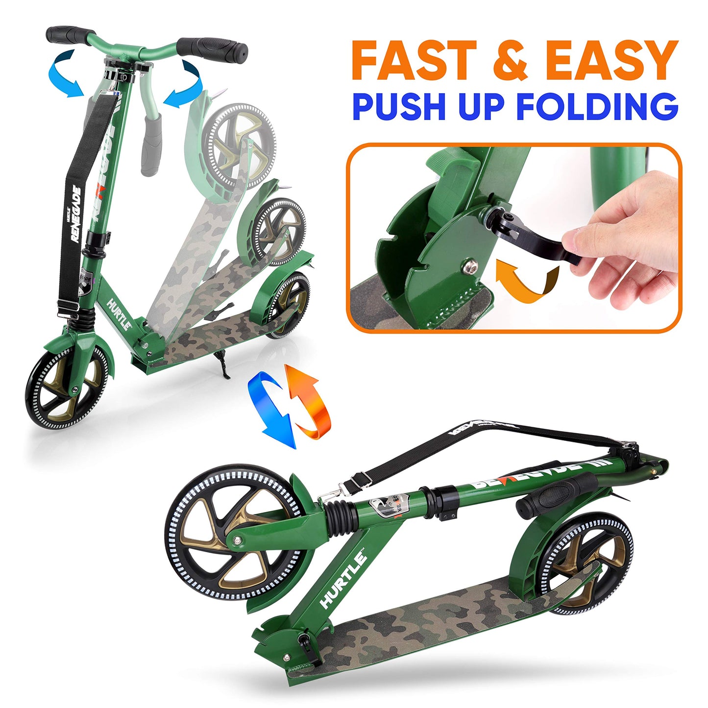 Hurtle Lightweight And Foldable Kick Scooter - Adjustable Scooter For Teens And Adult, Alloy Deck With High Impact Wheels (Camouflage)
