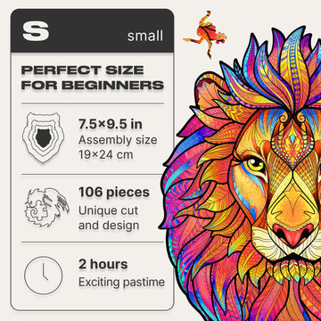 Unidragon Wooden Jigsaw Puzzles - Mysterious Lion, 106 Pcs, Small 7.5'X9.5', Beautiful Gift Package, Unique Shape Best Gift For Adults And Kids