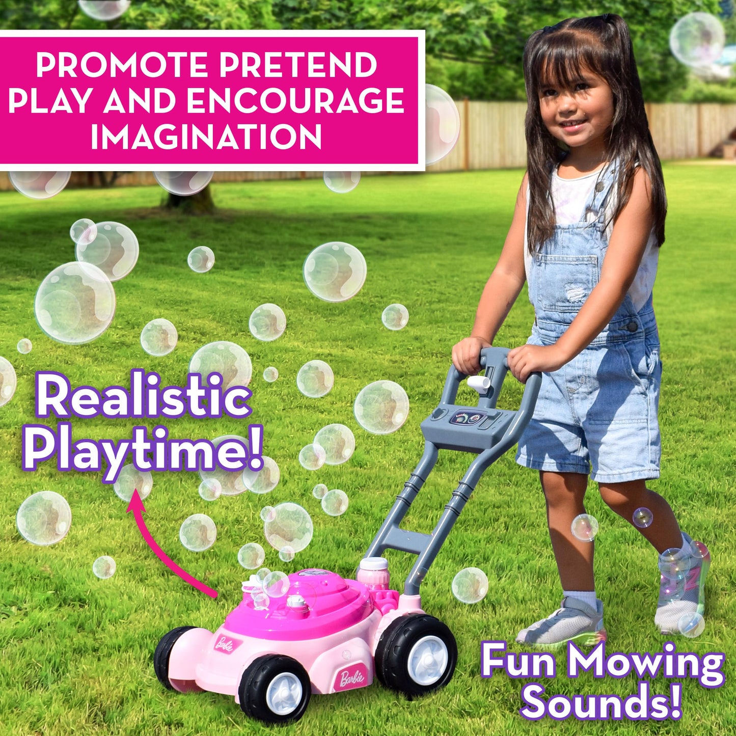 Barbie Bubble Lawn Mower for Toddlers, Bubble Blowing Machines, Indoor and Outdoor Gardening Toy, Birthday, Party Favor for Pres