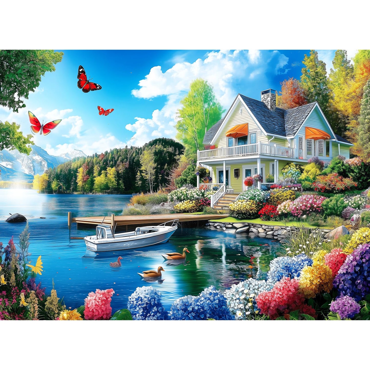 300 Pieces Puzzles For Adults | Lake House Jigsaw Puzzles | Large 300 Piece Puzzle For Children Adults Seniors | Sturdy,Safe | E