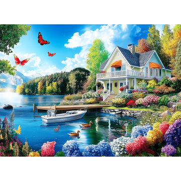 300 Pieces Puzzles For Adults | Lake House Jigsaw Puzzles | Large 300 Piece Puzzle For Children Adults Seniors | Sturdy,Safe | E