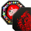 Fantasydice RED Fire Dragon with Wizard Book Print Dice Tray 8'' Octagon with Lid and Dice Staging Area- Holds 5 Sets(7 Dice Set