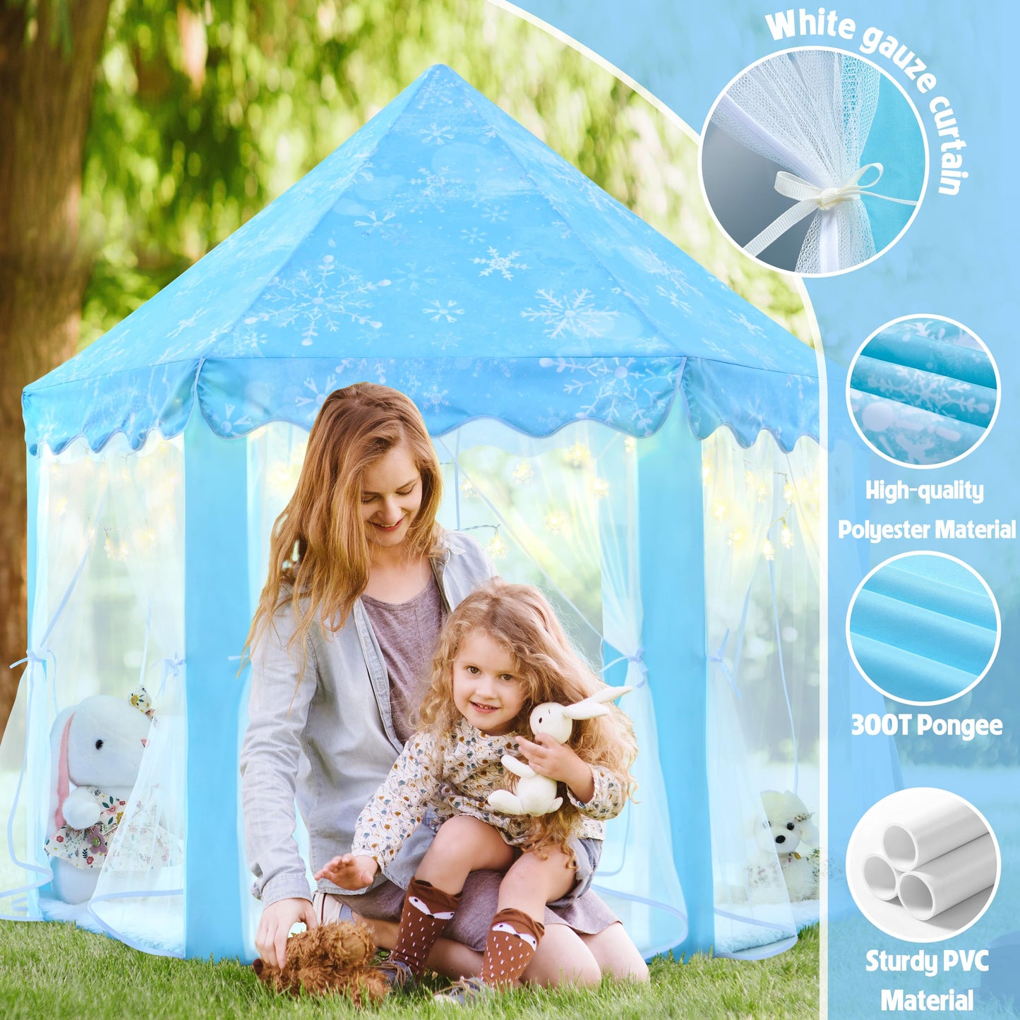 Evoionos Frozen Princess Tent For Girls, Kids Play Tent With Snowflake Lights, Castle Playhouse For Children Indoor Outdoor Game
