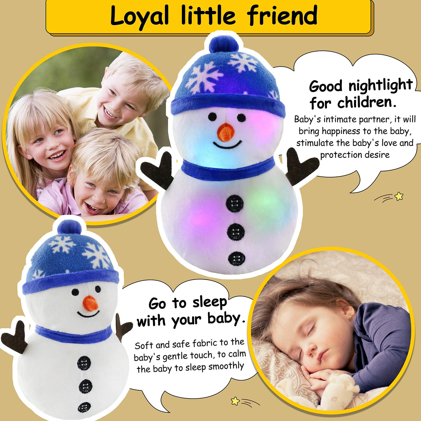 Bstaofy Led Musical Snowman Christmas Stuffed Animal Light Up Plush Toy Soft Adorable Singing Animate Pals For Kids, 11'' (Snowm