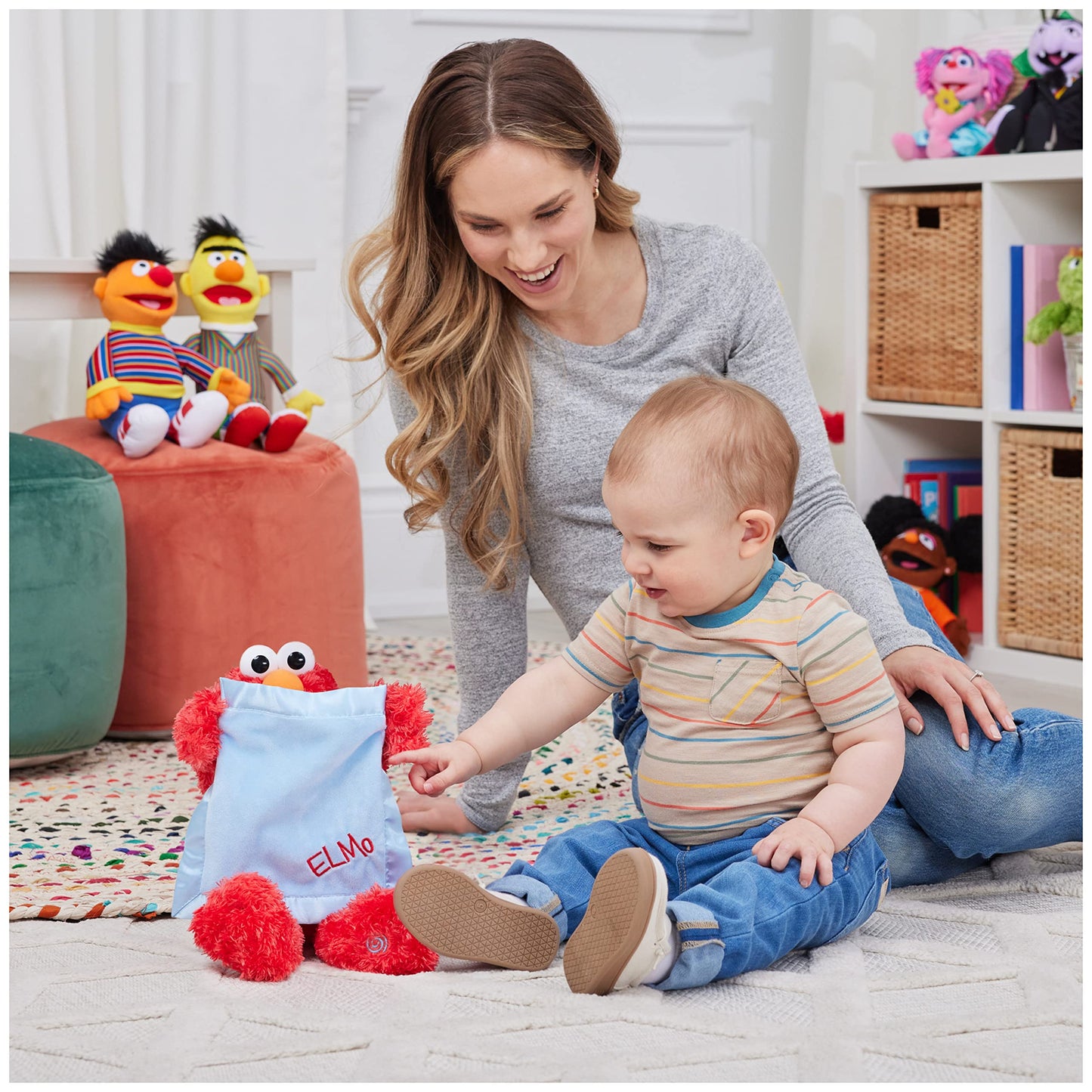 GUND Peek-a-Boo Elmo Plush Toy, Animated Muppet, Red/Blue, 15”, 100% Polyester, Ages 18 Months & Up