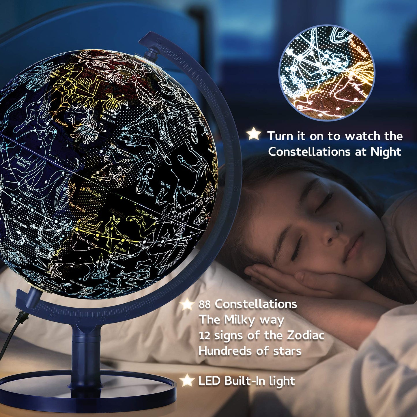 Sjsmartglobe Interactive 10'' Globe For Children With Stand (Diy) - App-Compatible, 400 Wonders, 1000+ Facts, Led Constellations