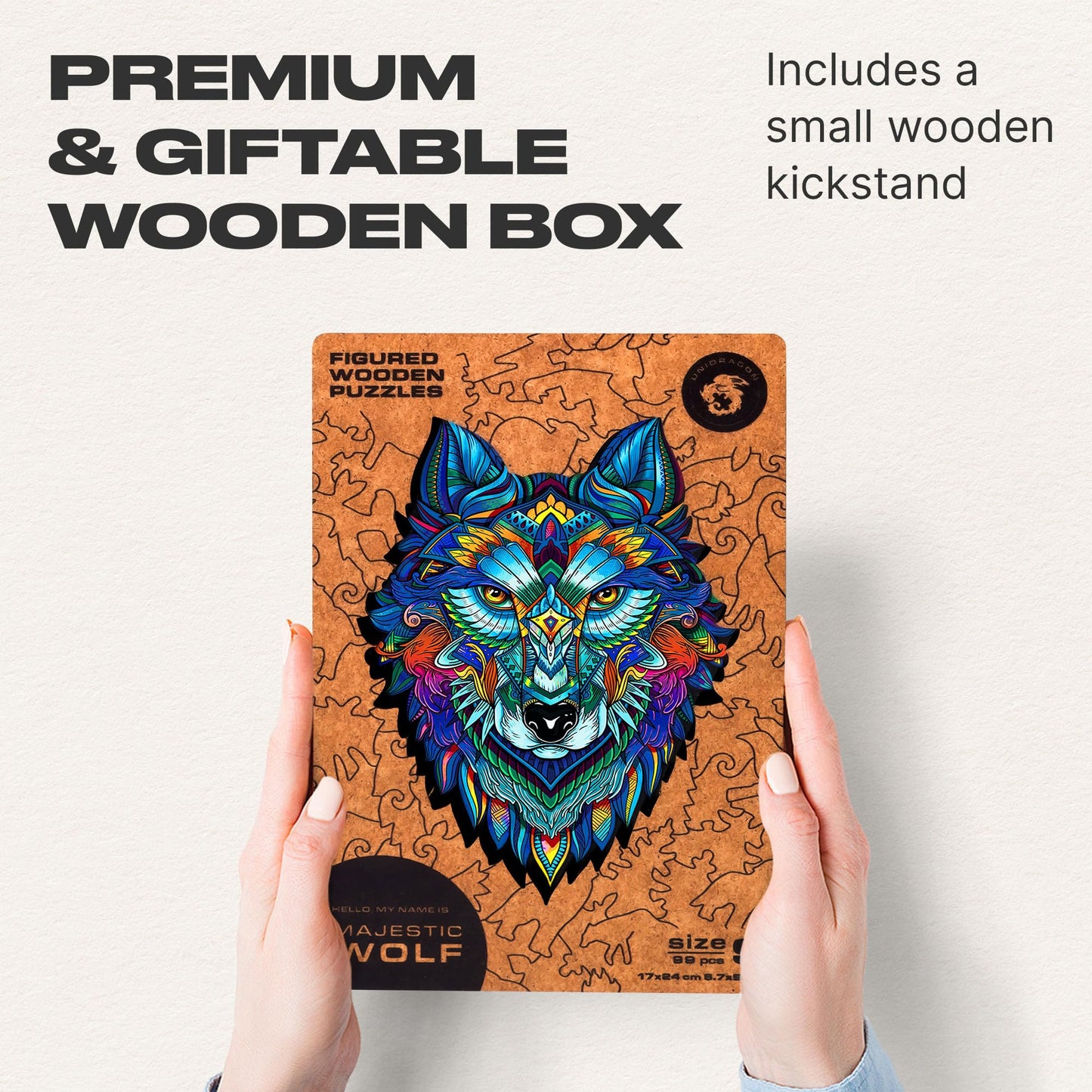 Unidragon Wooden Puzzles For Adults Unique Jigsaw Puzzles - Small Majestic Wolf Small 6.7' ?9.5 99 Pcs Deko With Cut 0.03 Mm Wood Accuracy Animal