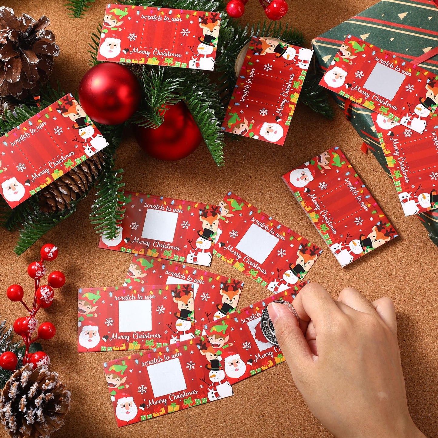 Outus 50 Pieces Christmas Scratch Off Cards Stickers Christmas Hawaii Party Games Vouchers Festive Raffle Tickets Holiday Business Prize Drawings For Kids Adults Families Events Groups (Mixed Style)
