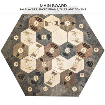 Custom Wood Settler Game Board - 2-4 Players | Main Board Ebony Frame | Compatible with Catan