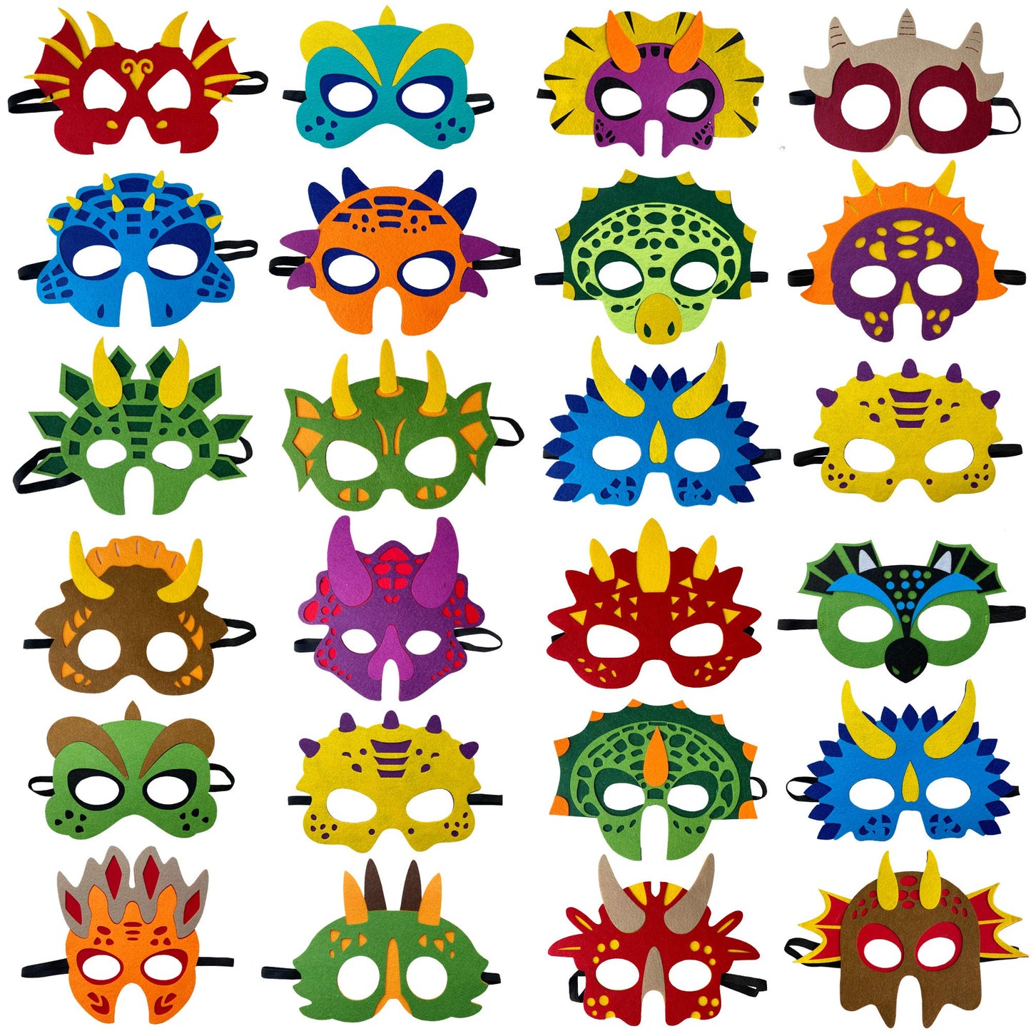 TEEHOME Dinosaur Masks Party Supplies (24 Packs) Felt and Elastic for Kid - Dinosaur Party Decorations with 24 Masks Different T