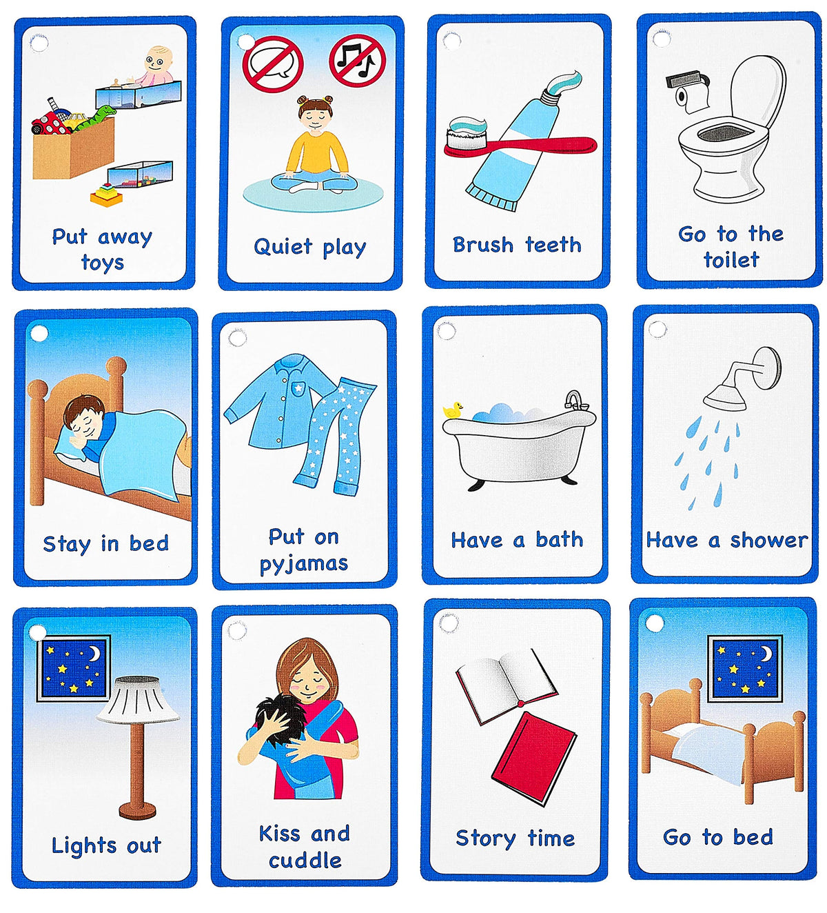 My Bedtime Routine Cards 12 Pecs Flashcards For Visual Aid Special Ed, Speech Delay Non Verbal Children And Adults With Autism O