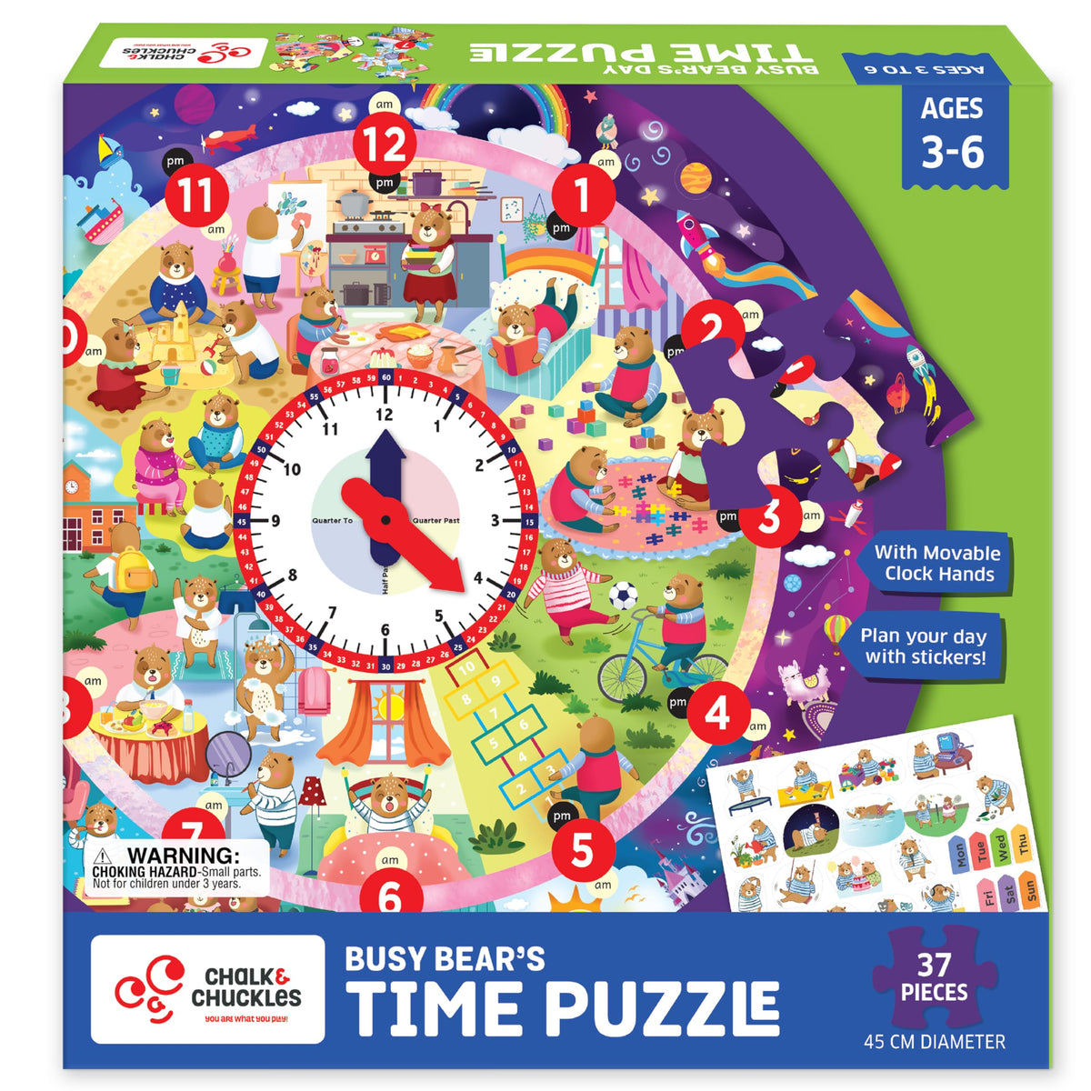 Chalk and Chuckles Tell The Time Clock Jigsaw Puzzle for Kids 36 Years, Learning & Educational Toy for Boys & Girls, Gifts for