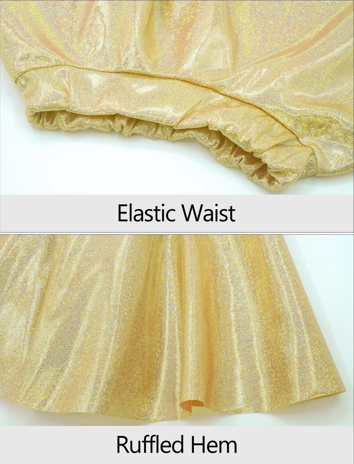 Happy Cherry 2Pcs Kids Girls Shiny Metallic Short Sleeve Crop Top With Pleated Skirt Set Dancewear Performance Costumes Gold 3-4
