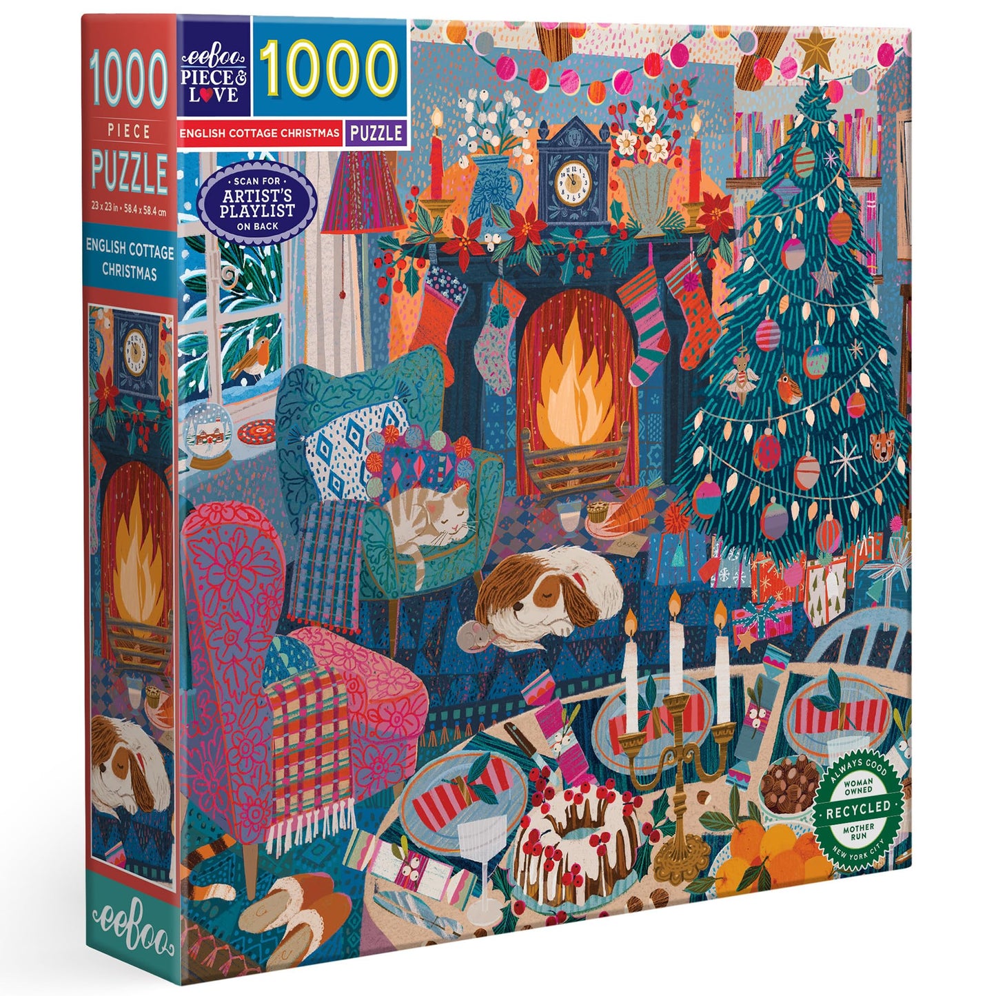 Eeboo Piece & Love: English Cottage Christmas - 1000 Piece Puzzle - Adult Square Jigsaw, 23X23, Includes Image Reference Insert, Pieces