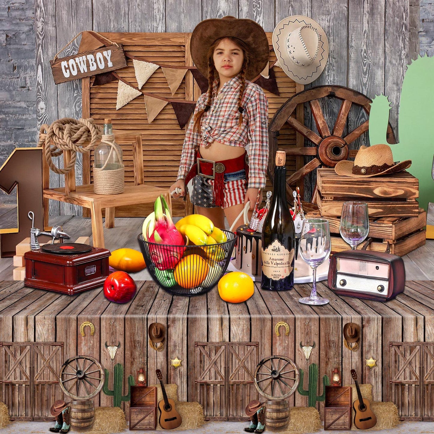 Tiamon 3 Pcs Western Party Tablecloth Western Cowboy Party Table Cover Cowboy Theme Plastic Tablecloth Wild West Wooden House Ba