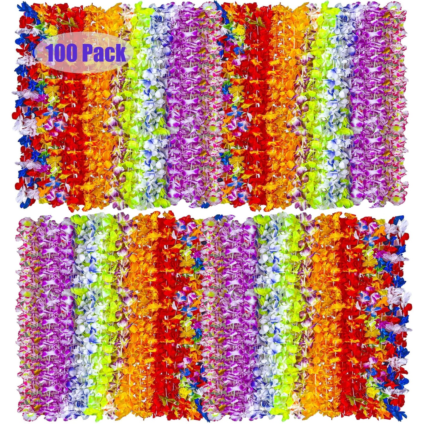 Hawaiian Leis 100pcs, Luau Birthday Party Decorations, Hawaiian Necklace Silk Flower leis for Luau Beach Birthday Party Decorati